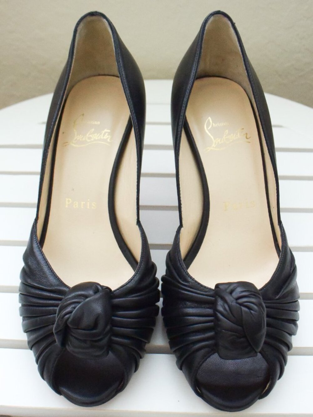 *Christian Louboutin* Black Leather Knotted Open Peep Toe Pumps - size 36 (6)